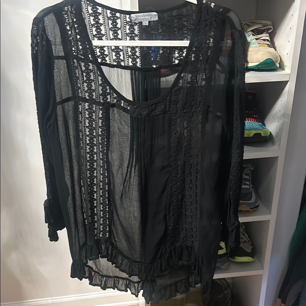 Cost Plus World Market Black Sheer 3/4 Sleeve Blouse